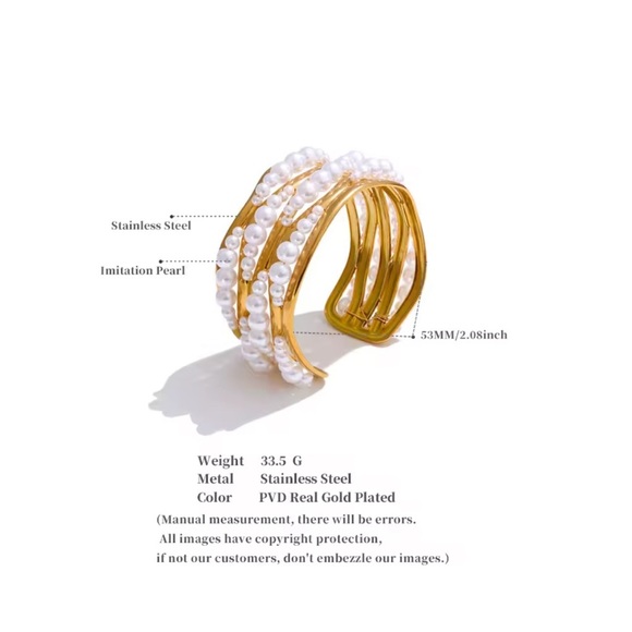ZARA Big cuff wide bracket. 
Gold and White Pearl Bracelet - Picture 2 of 16